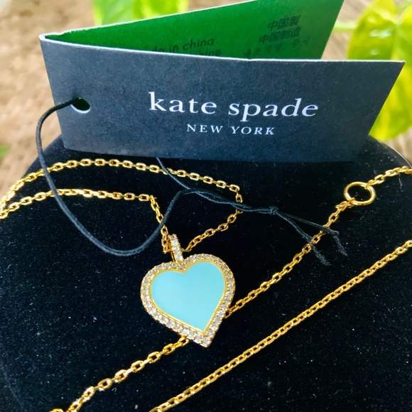 Kate Spade Necklace TAKE HEART 🩷Charming TIFFANY BLUE CZ/ENAMEL GOLD CHAIN - Picture 5 of 11
